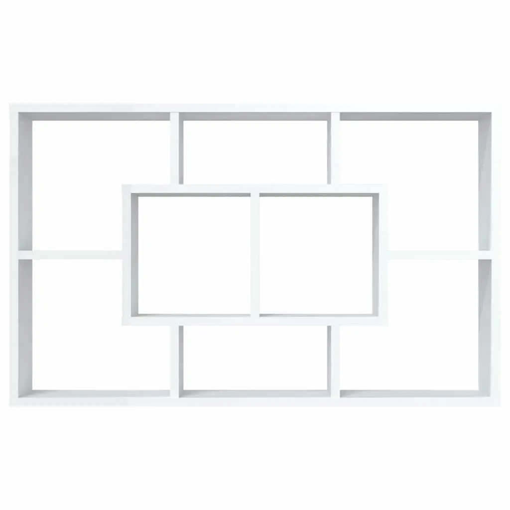 Wall Shelf White Floating Storage Eight Compartments Engineered Wood