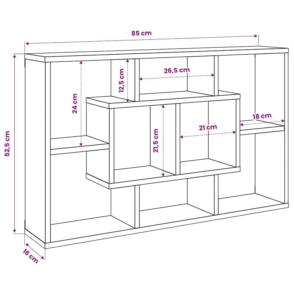Wall Shelf White Floating Storage Eight Compartments Engineered Wood
