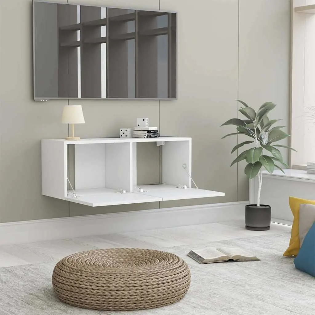 White Wall Mounted TV Cabinet 80x30x30cm Engineered Wood Storage Unit