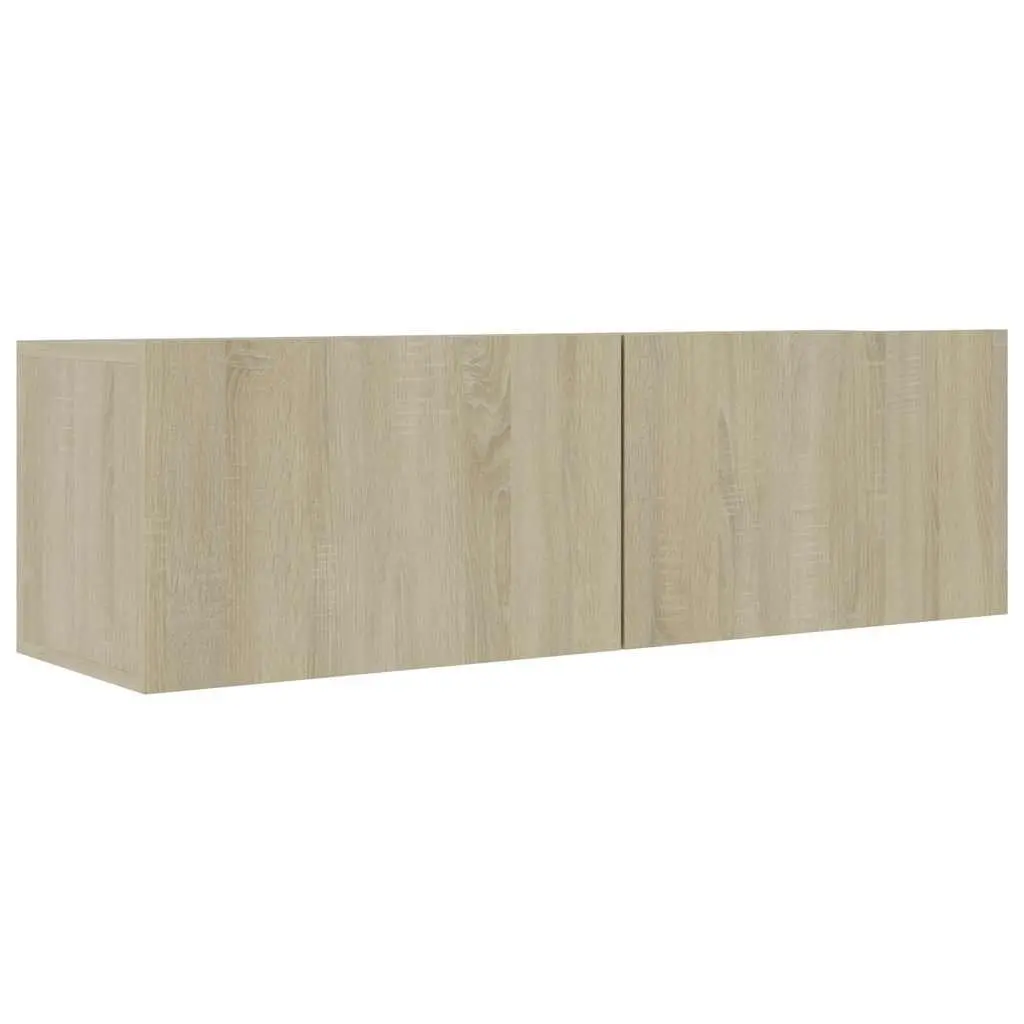 TV Cabinet Wall-Mounted Brown 100 x 30 x 30 cm Living Room Media Stand Storage Unit with 2 Compartments
