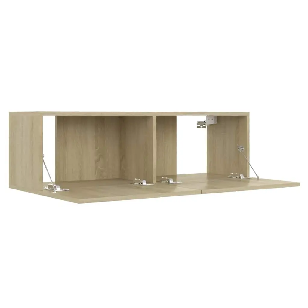 TV Cabinet Wall-Mounted Brown 100 x 30 x 30 cm Living Room Media Stand Storage Unit with 2 Compartments