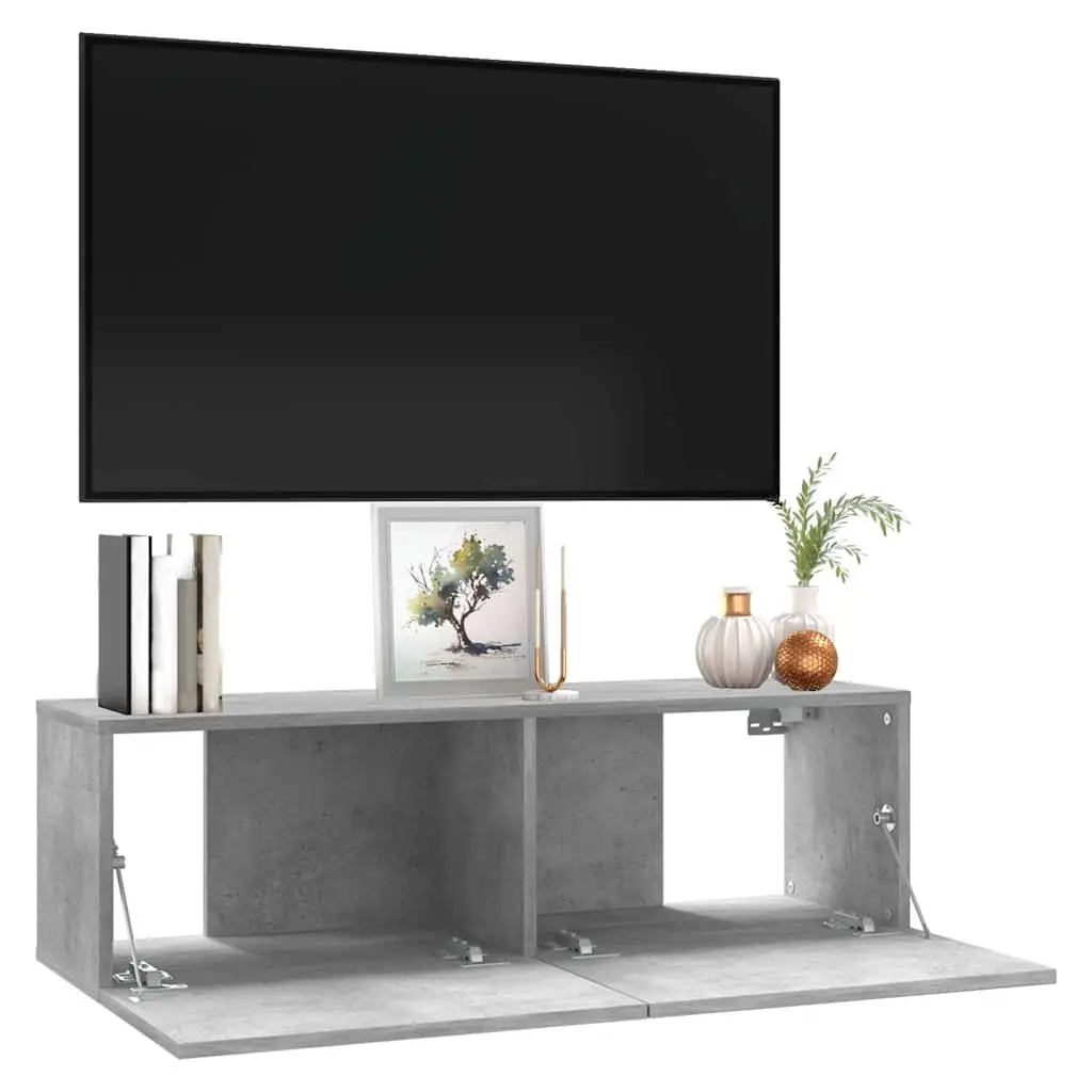 Wall-Mounted TV Cabinet Grey 100x30x30 cm Storage Unit Drop-Down Doors