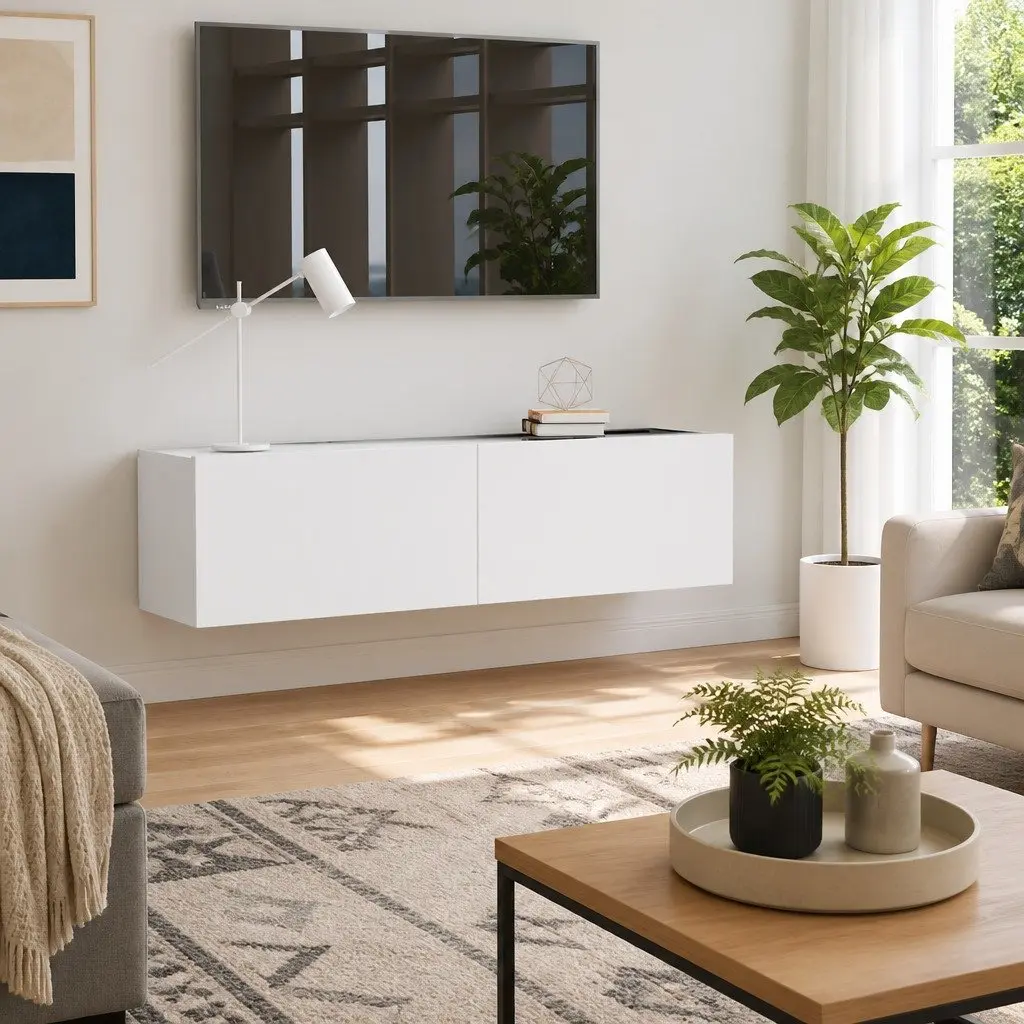 Wall-Mounted TV Cabinet White 120x30x30 cm Storage Unit Drop-Down Doors