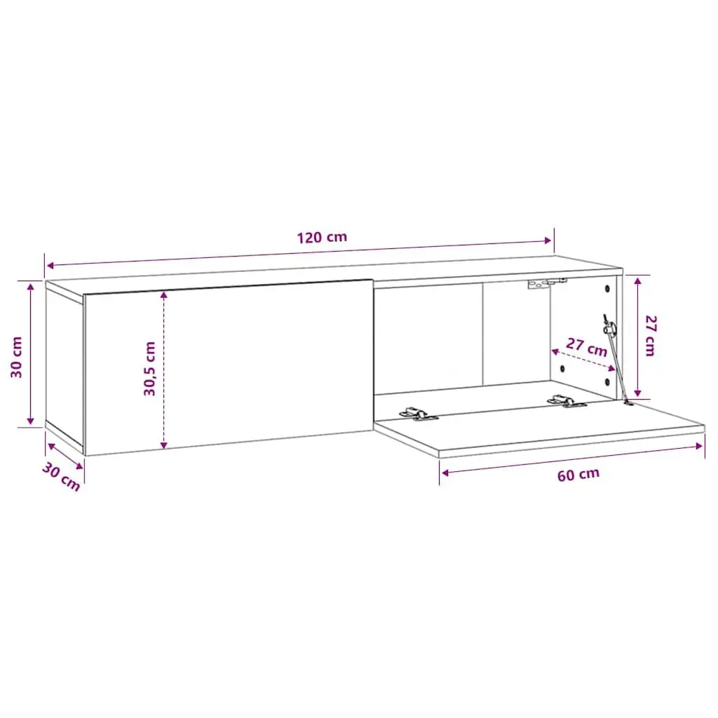 Wall-Mounted TV Cabinet White 120x30x30 cm Storage Unit Drop-Down Doors