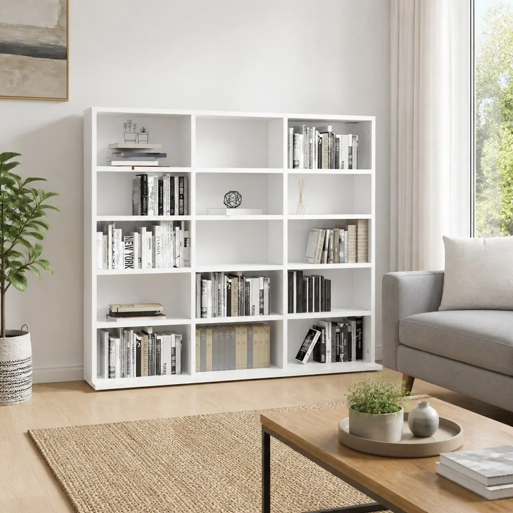 CD Cabinet White Engineered Wood 100x23x89.5 cm Storage Media Organiser