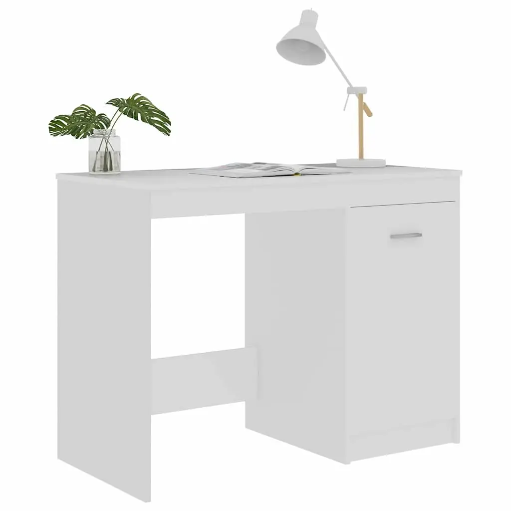 White Office Desk with Integrated Storage Cabinet 100x50x76 cm
