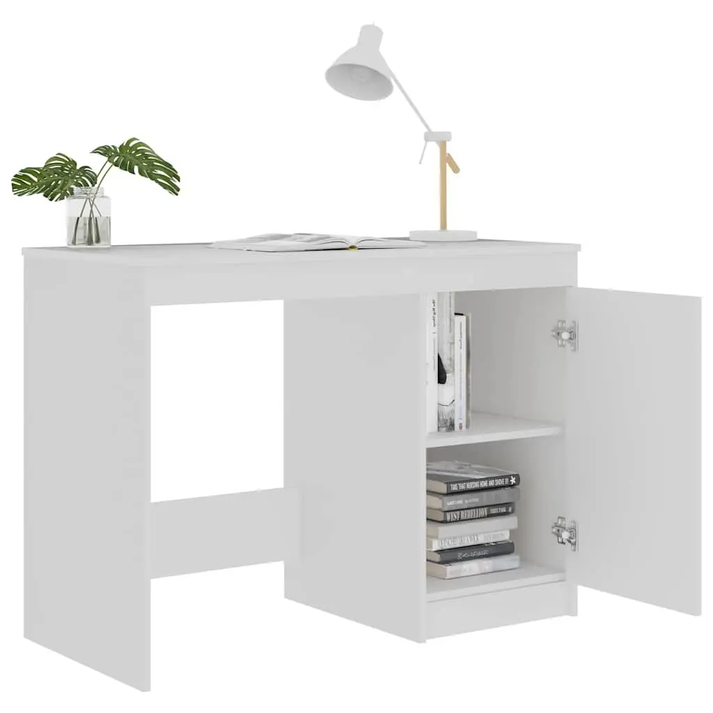 White Office Desk with Integrated Storage Cabinet 100x50x76 cm