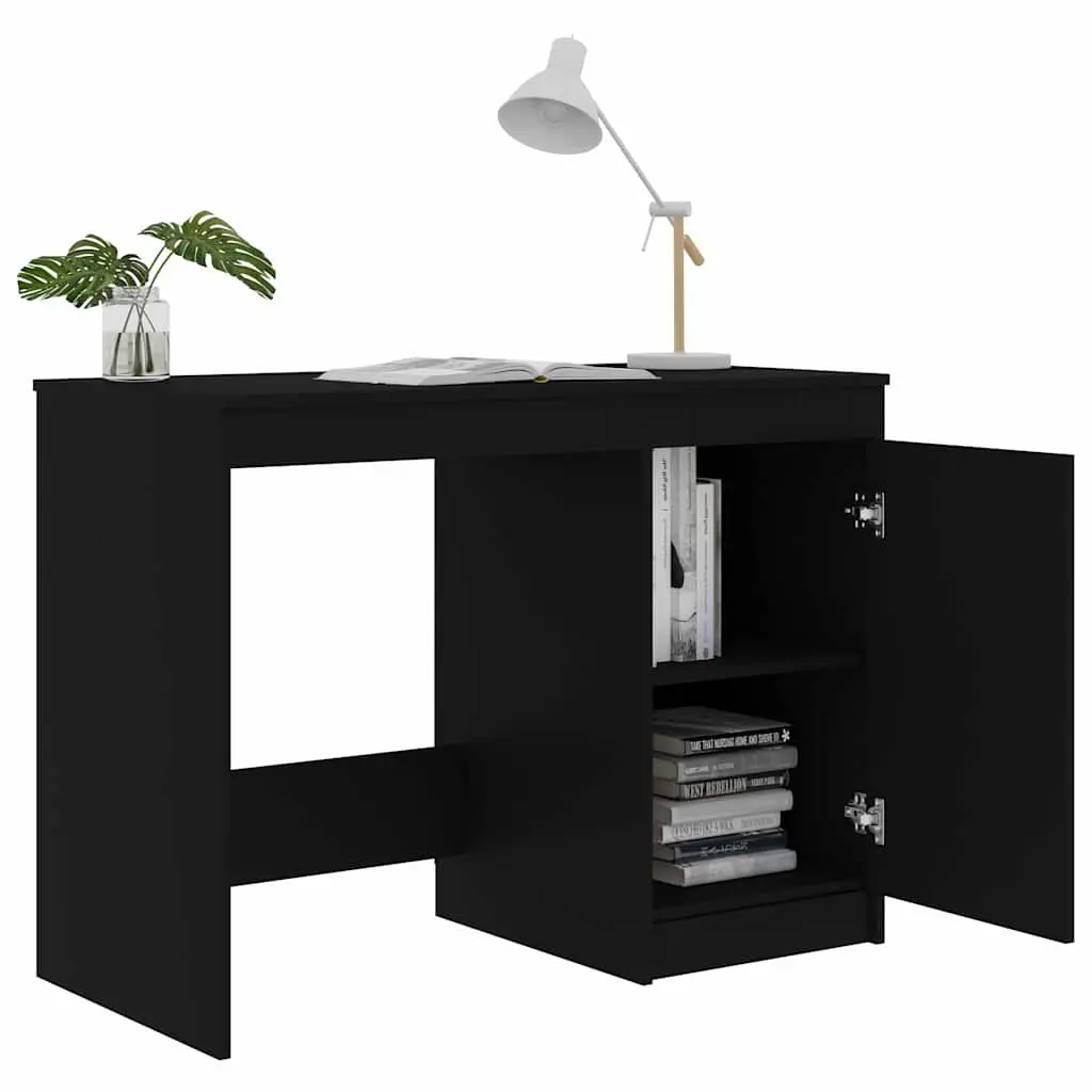 Black Office Desk with Storage Cabinet Modern Design Writing Table 100x50x76cm