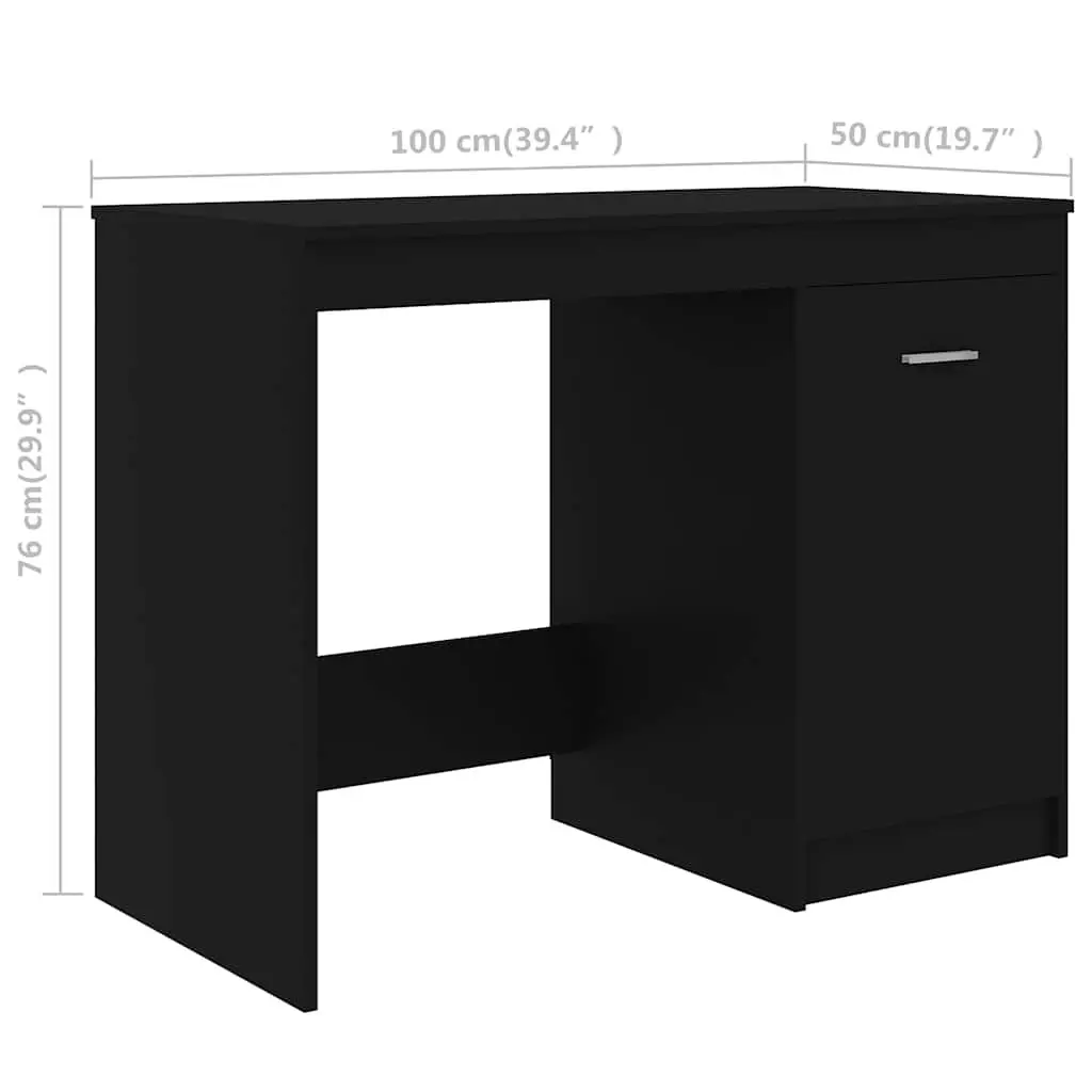 Black Office Desk with Storage Cabinet Modern Design Writing Table 100x50x76cm