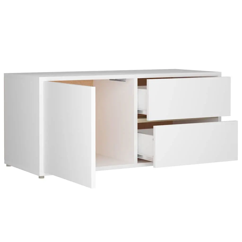 TV Cabinet White Engineered Wood Storage Unit with Drawers and Door Compartment 80W x 34D x 36H cm