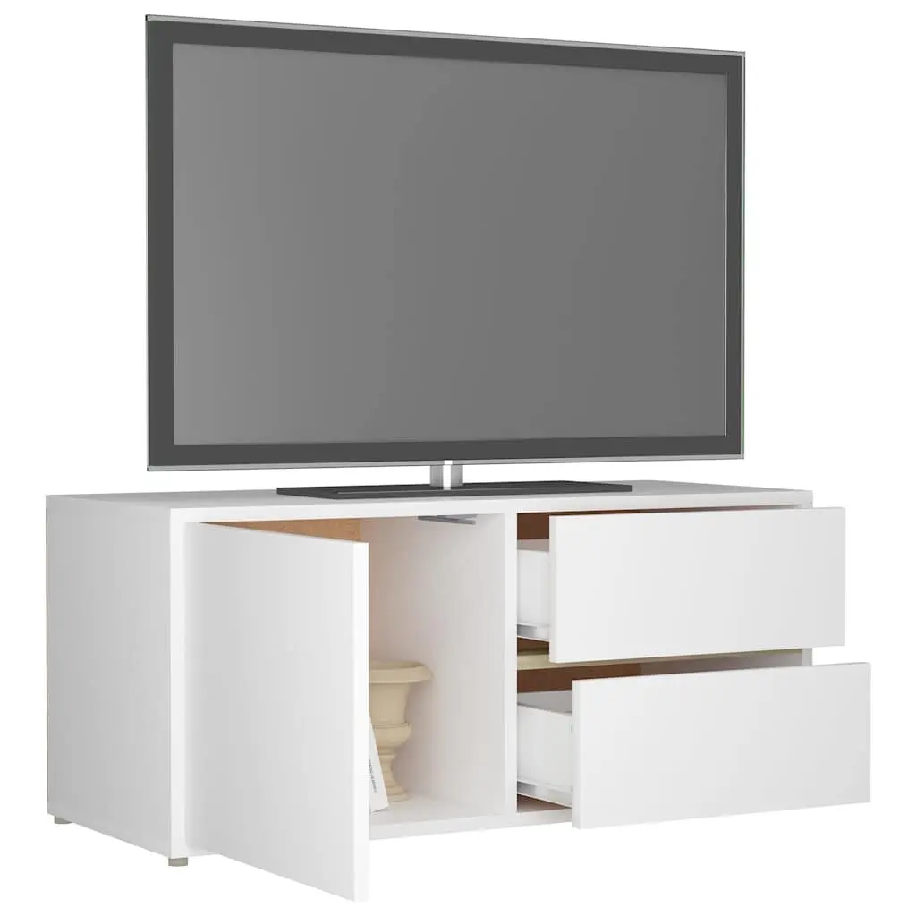 TV Cabinet White Engineered Wood Storage Unit with Drawers and Door Compartment 80W x 34D x 36H cm