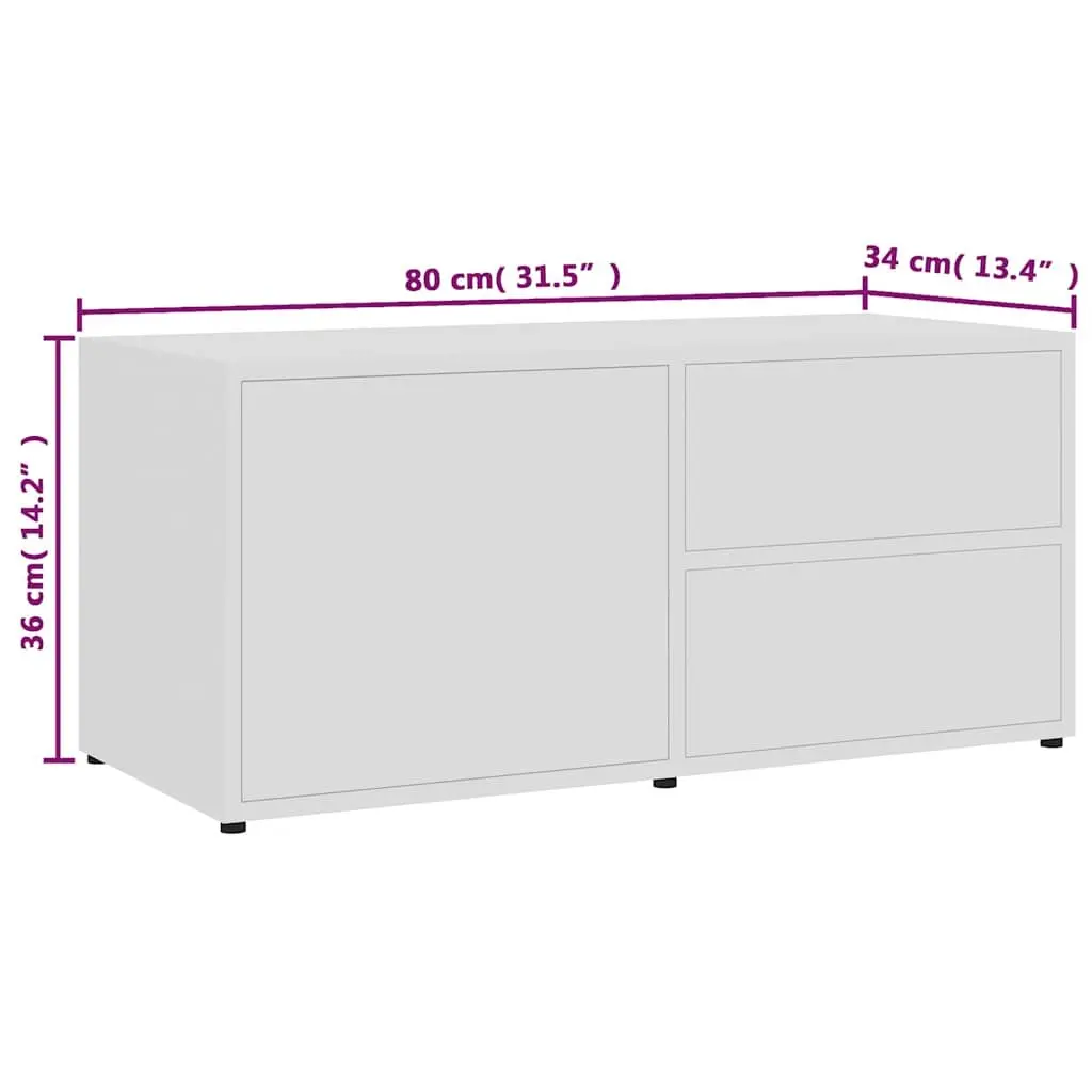 TV Cabinet White Engineered Wood Storage Unit with Drawers and Door Compartment 80W x 34D x 36H cm