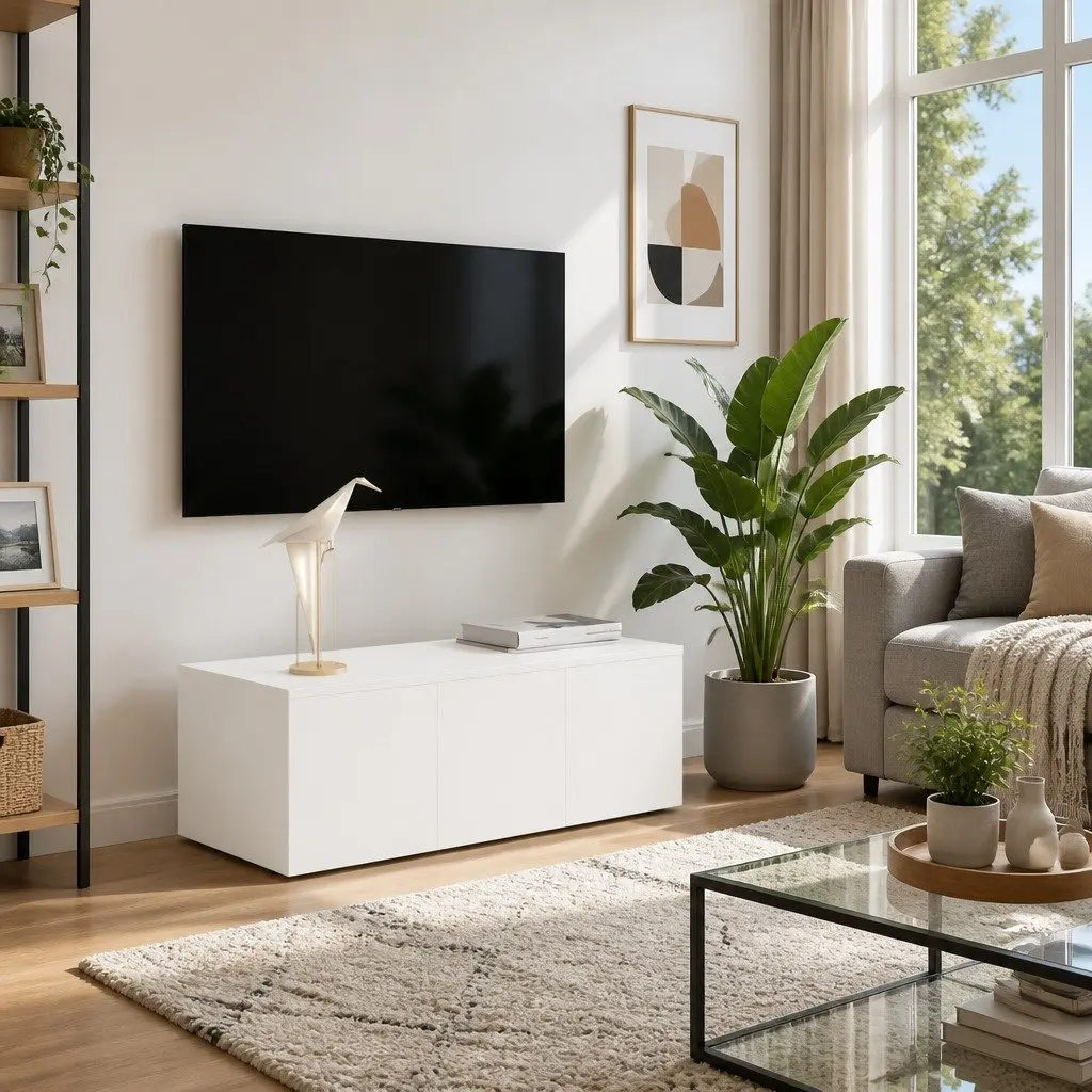 TV Cabinet White with 3 Drawers Storage Unit 80x34x30cm for Living Room