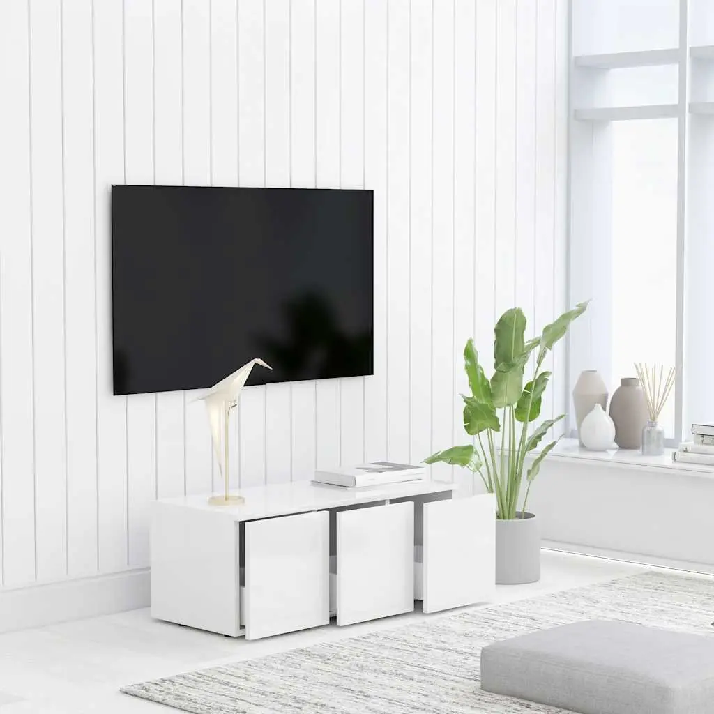 TV Cabinet White with 3 Drawers Storage Unit 80x34x30cm for Living Room