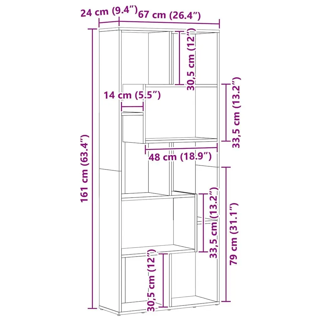 Black Book Cabinet Storage Bookcase Shelving Unit Engineered Wood 67x24x161cm