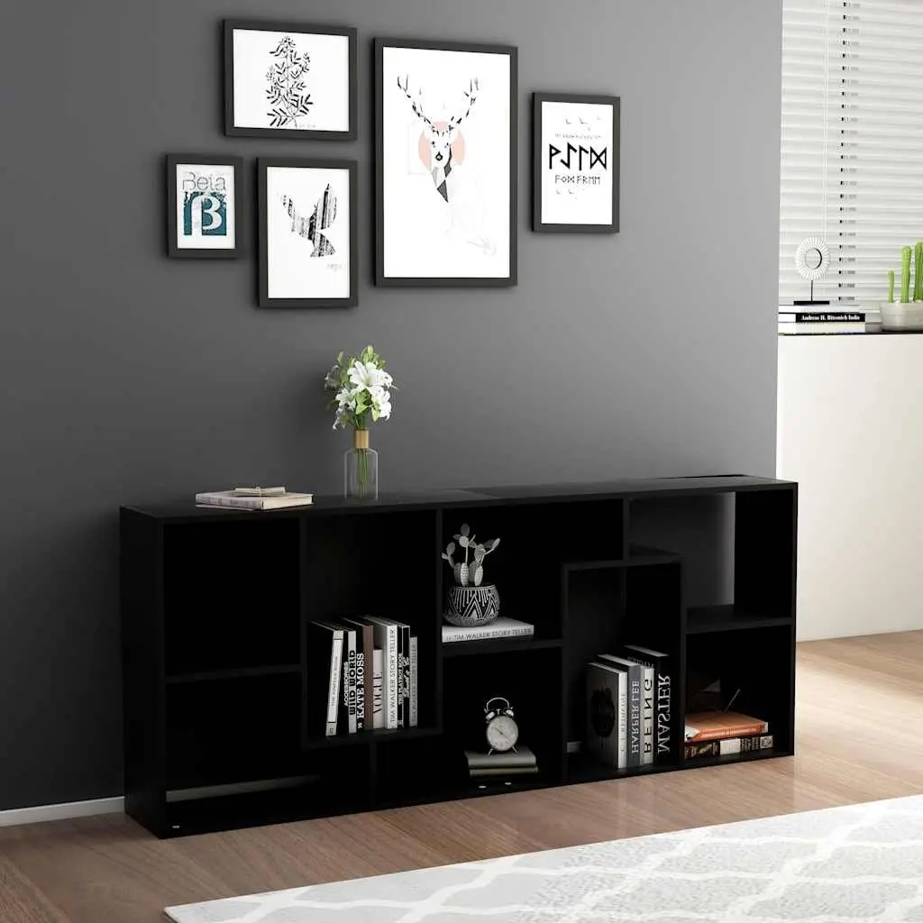 Black Book Cabinet Storage Bookcase Shelving Unit Engineered Wood 67x24x161cm