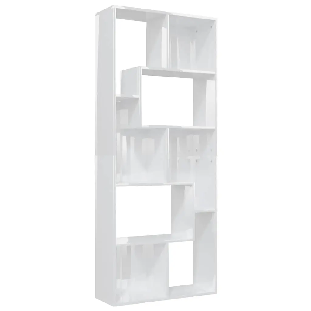 Book Cabinet High Gloss White Storage Shelving Unit Engineered Wood 67x24x161cm