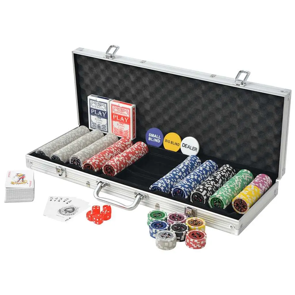 Poker Set 500 Laser Chips Aluminium Case Casino Dice Playing Cards Buttons
