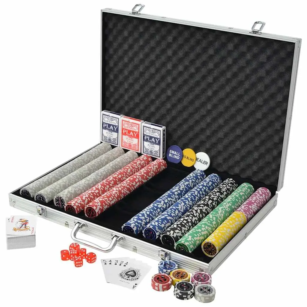 Poker Set 1000 Laser Chips Aluminium Case Game Night Entertainment