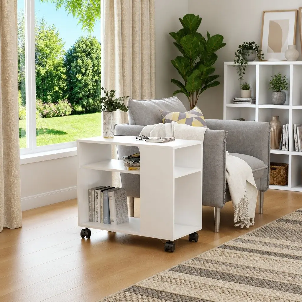 White End Table with Wheels