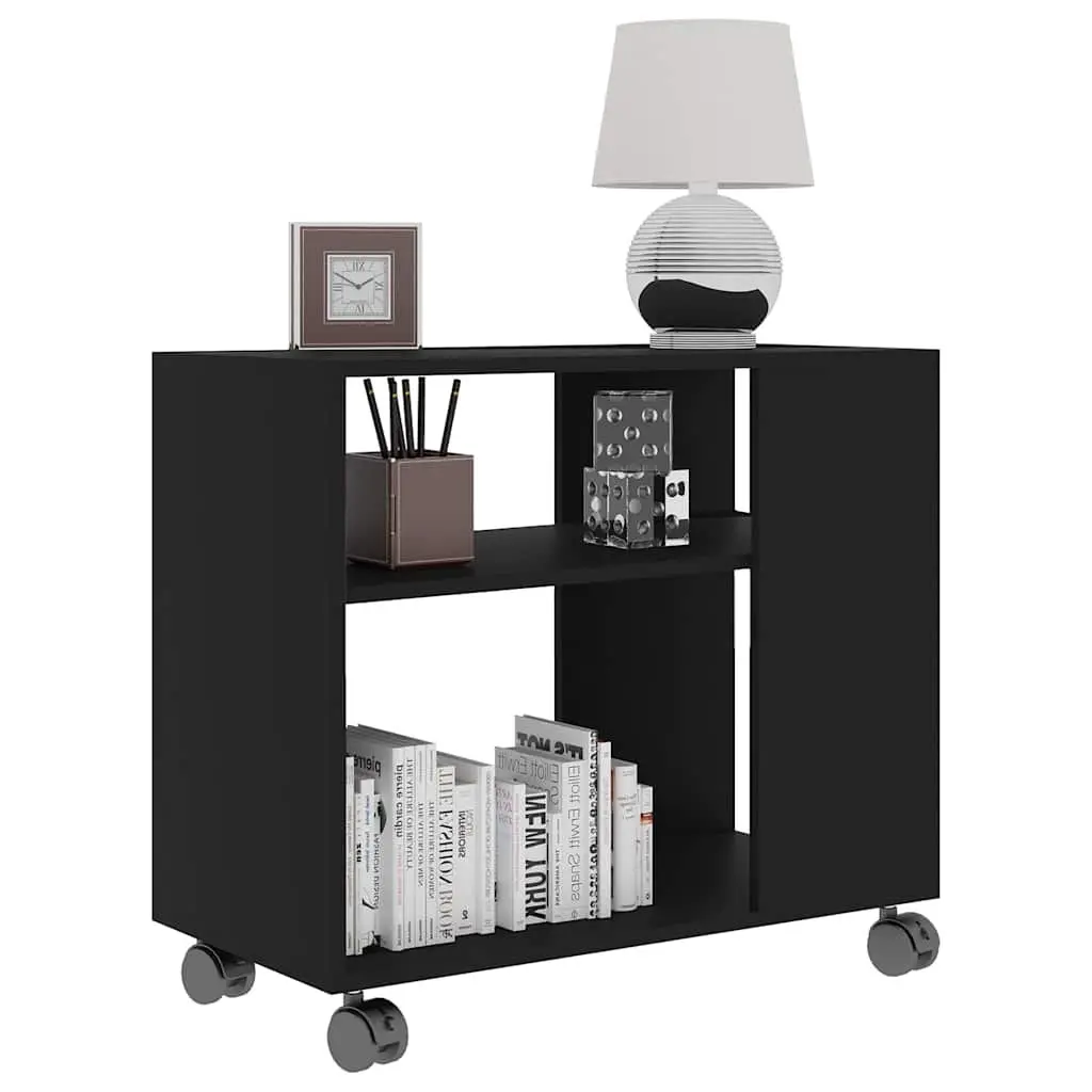 End Table Black Accent Side Table with Wheels Living Room Furniture Storage
