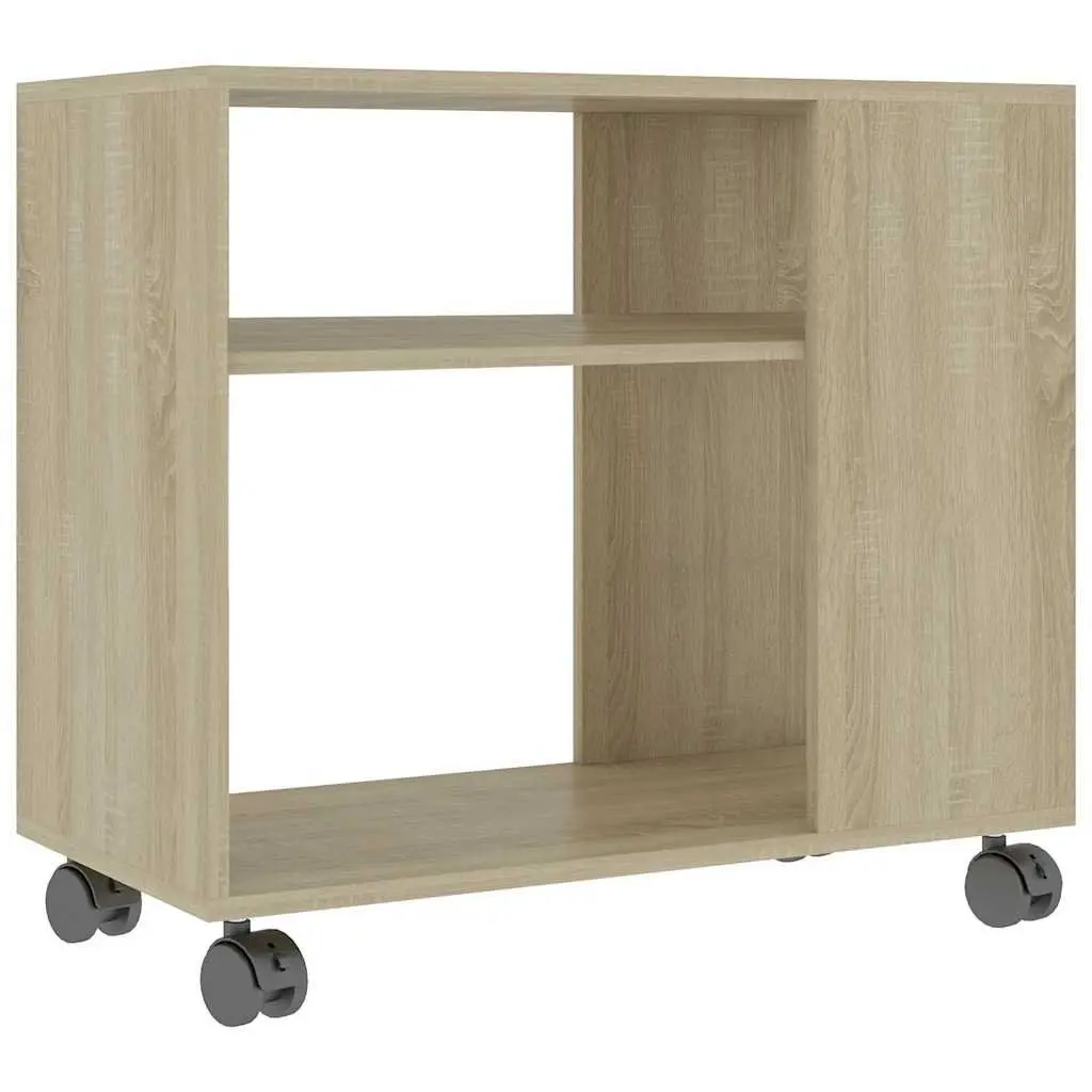Accent Side Table with Wheels Engineered Wood Brown 70cm Width 35cm Depth 55cm Height