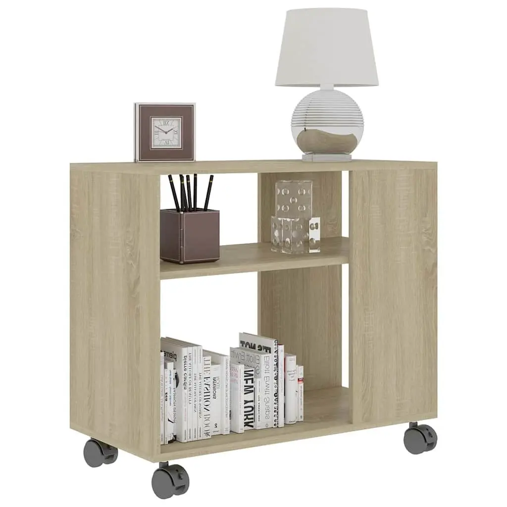 Accent Side Table with Wheels Engineered Wood Brown 70cm Width 35cm Depth 55cm Height
