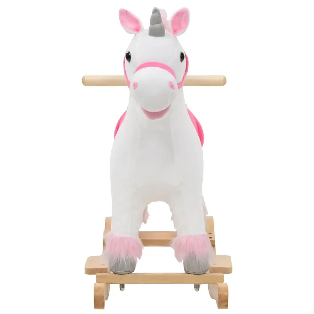 Rocking Unicorn Plush Toy Soft Cover Metal Frame Wooden Base 65 x 32 x 58 cm
