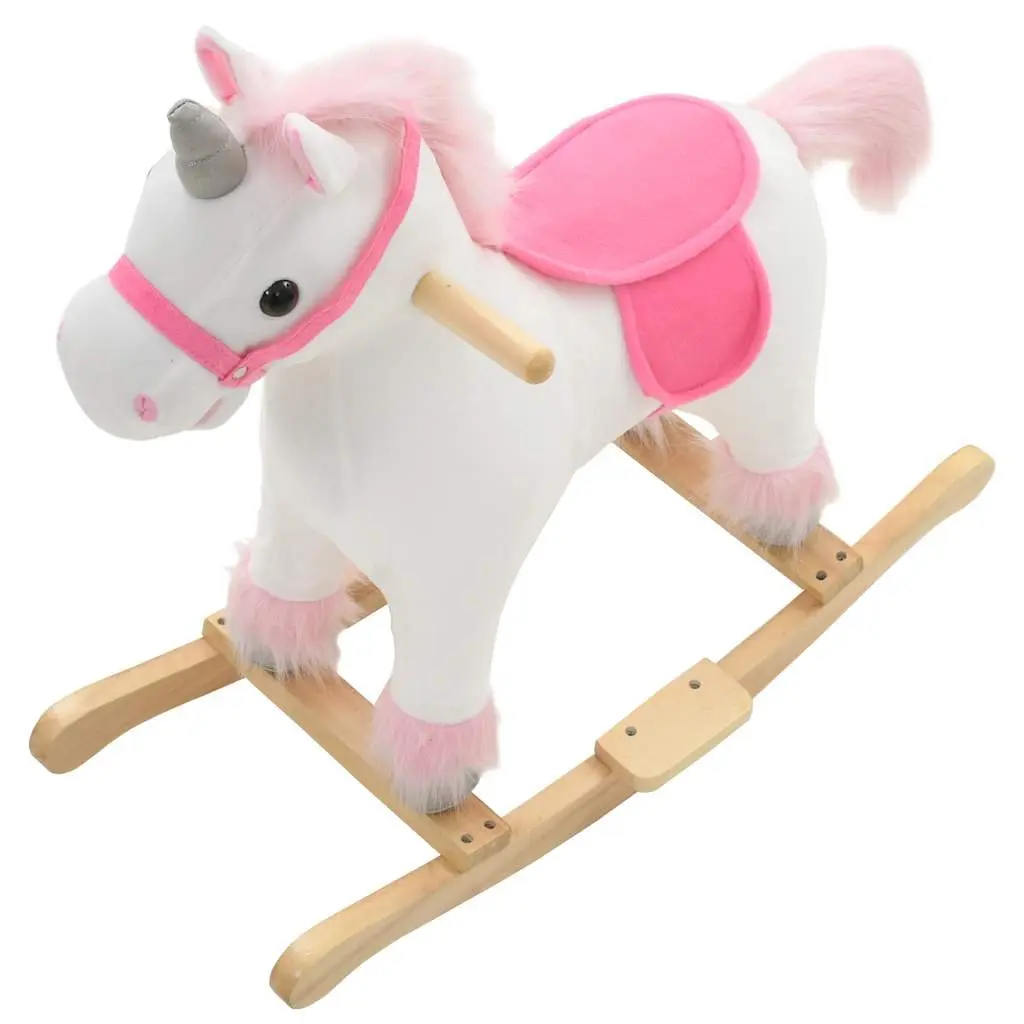 Rocking Unicorn Plush Toy Soft Cover Metal Frame Wooden Base 65 x 32 x 58 cm