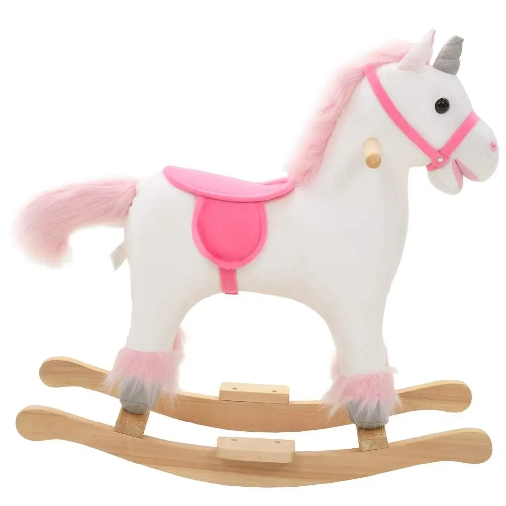 Rocking Unicorn Plush Toy Soft Cover Metal Frame Wooden Base 65 x 32 x 58 cm