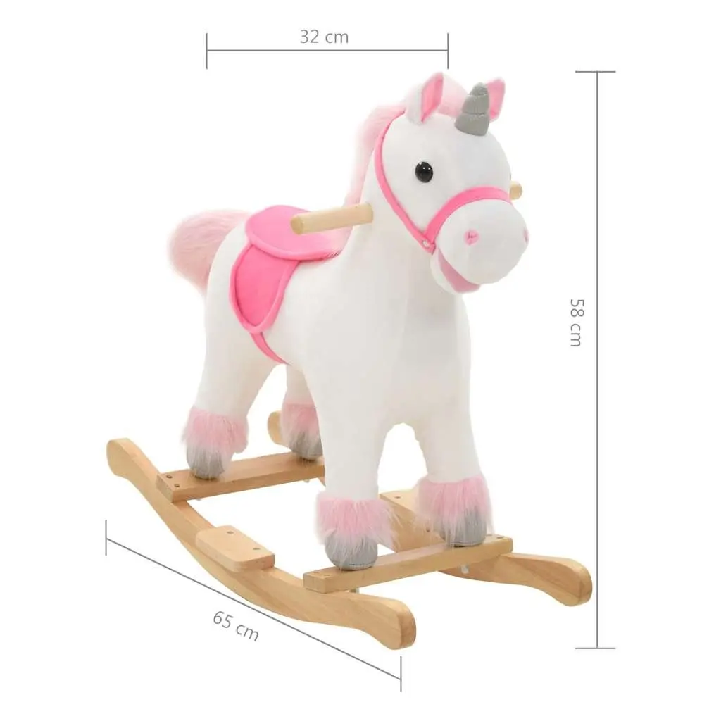 Rocking Unicorn Plush Toy Soft Cover Metal Frame Wooden Base 65 x 32 x 58 cm