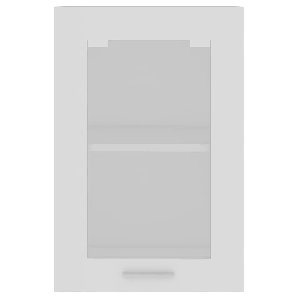 Hanging Glass Kitchen Cabinet White Storage Organizer with Two Interior Shelves