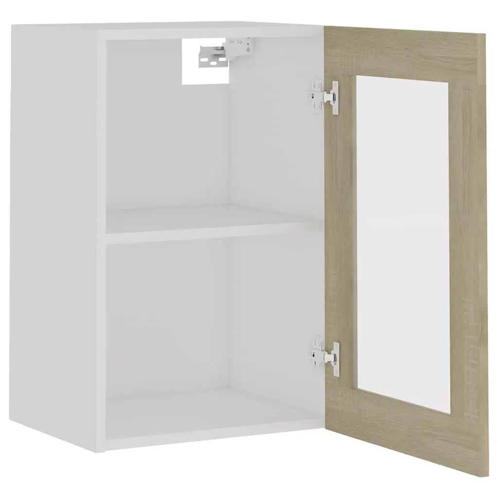 Hanging Glass Cabinet Kitchen Storage Organizer Brown Engineered Wood 40 x 31 x 60 cm