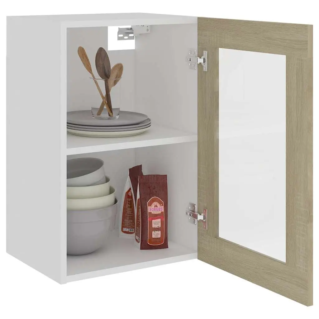 Hanging Glass Cabinet Kitchen Storage Organizer Brown Engineered Wood 40 x 31 x 60 cm