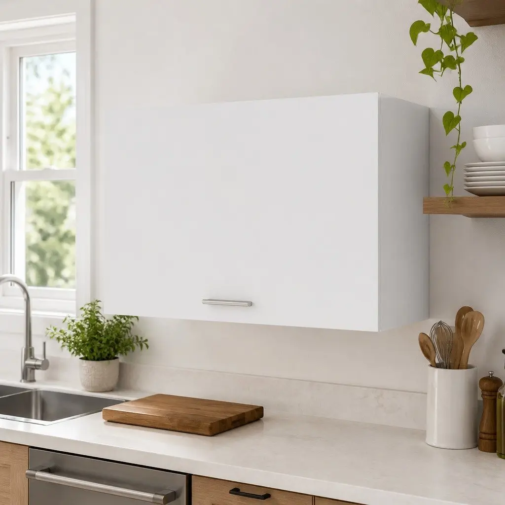 Hanging Kitchen Cabinet White Engineered Wood Shelf Flip-Up Door 60W x 31D x 40H cm