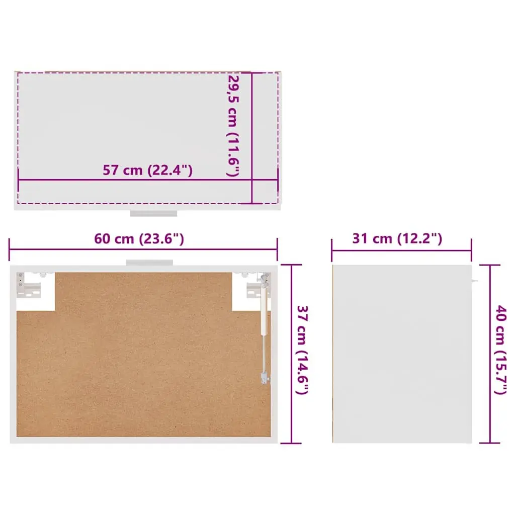 Hanging Kitchen Cabinet White Engineered Wood Shelf Flip-Up Door 60W x 31D x 40H cm