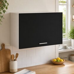 Black Hanging Kitchen Cabinet Storage Cupboard Engineered Wood Flip-Up Door