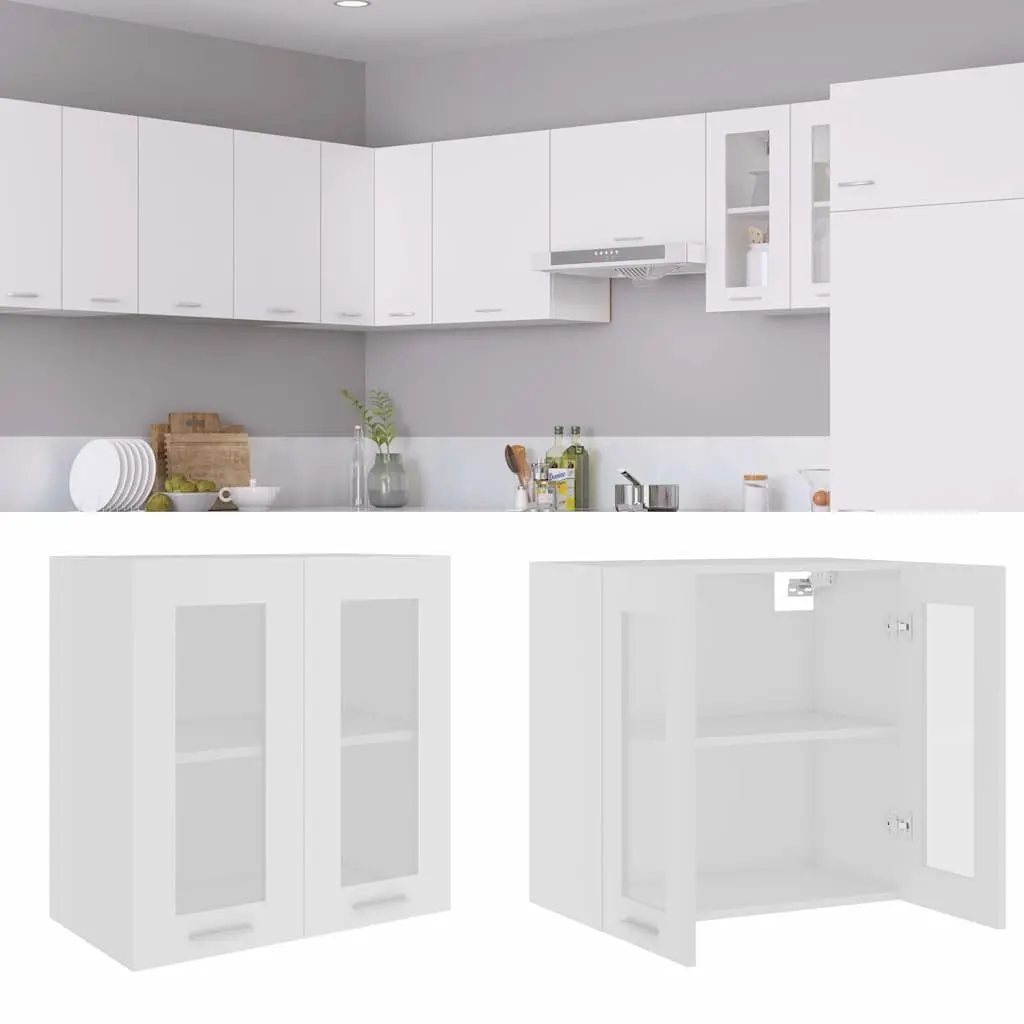 Wall-Mounted Glass Cabinet Compact Kitchen Storage White 60x31x60cm