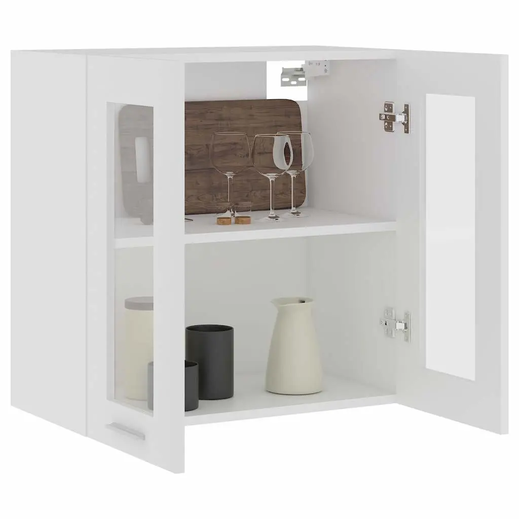 Wall-Mounted Glass Cabinet Compact Kitchen Storage White 60x31x60cm