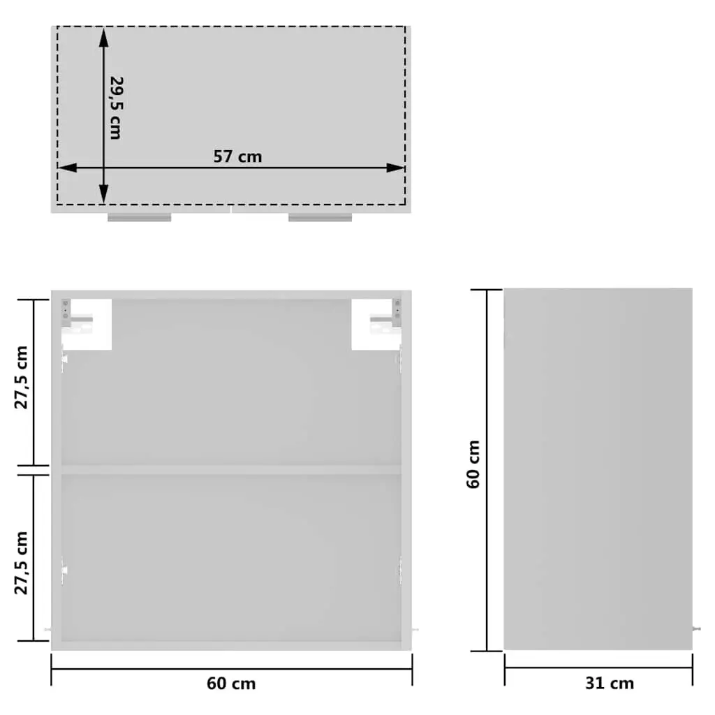 Wall-Mounted Glass Cabinet Compact Kitchen Storage White 60x31x60cm