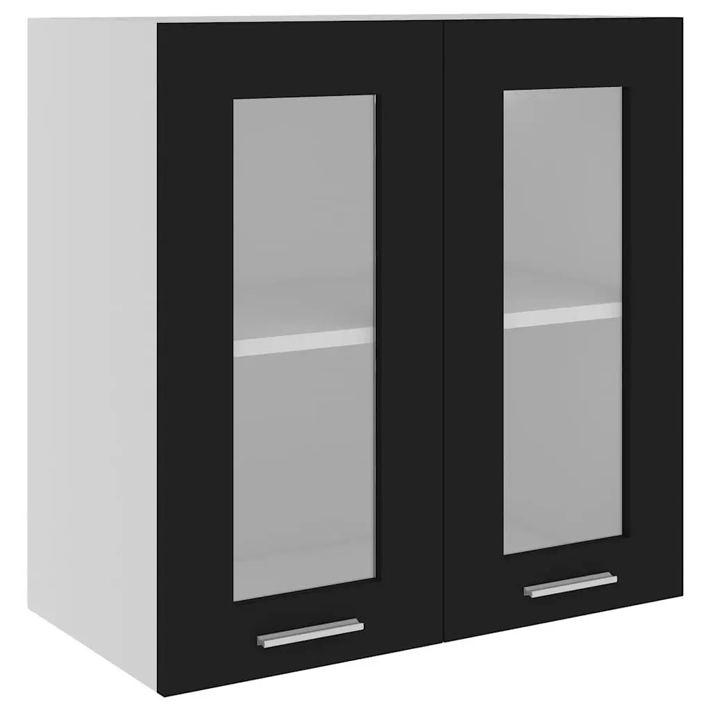 Black Hanging Glass Kitchen Cabinet Storage Shelves 60 x 31 x 60 cm