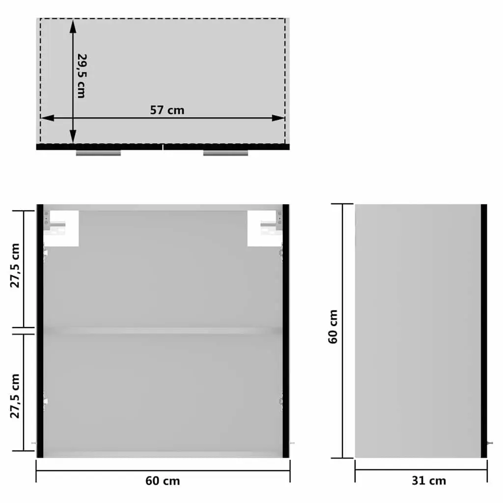 Black Hanging Glass Kitchen Cabinet Storage Shelves 60 x 31 x 60 cm