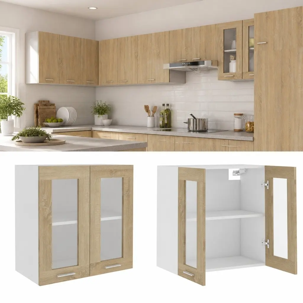 Hanging Glass Kitchen Cabinet Brown Engineered Wood 60 x 31 x 60 cm