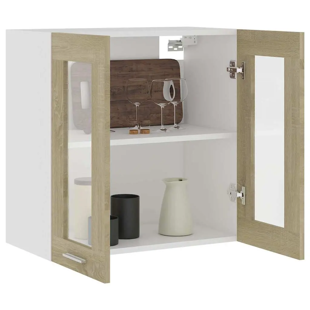 Hanging Glass Kitchen Cabinet Brown Engineered Wood 60 x 31 x 60 cm