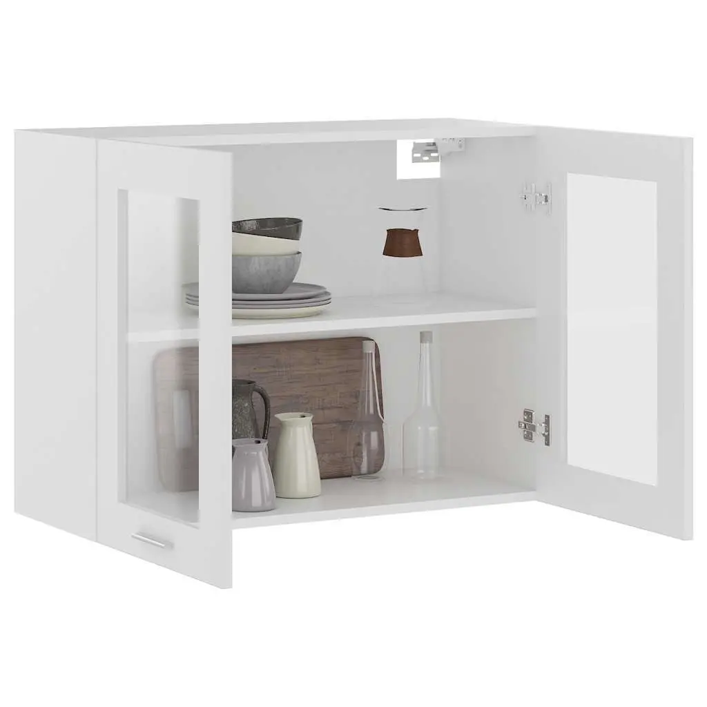 Hanging Glass Cabinet White 80x31x60cm Kitchen Wall Storage Cupboard 2 Doors