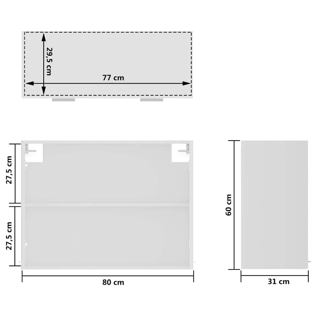 Hanging Glass Cabinet White 80x31x60cm Kitchen Wall Storage Cupboard 2 Doors