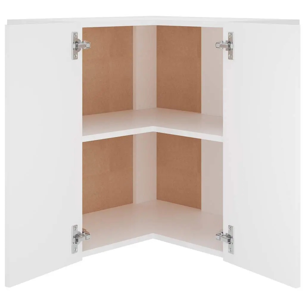 Hanging Corner Kitchen Cabinet White Two Shelves Two Doors 57W x 57D x 60H cm