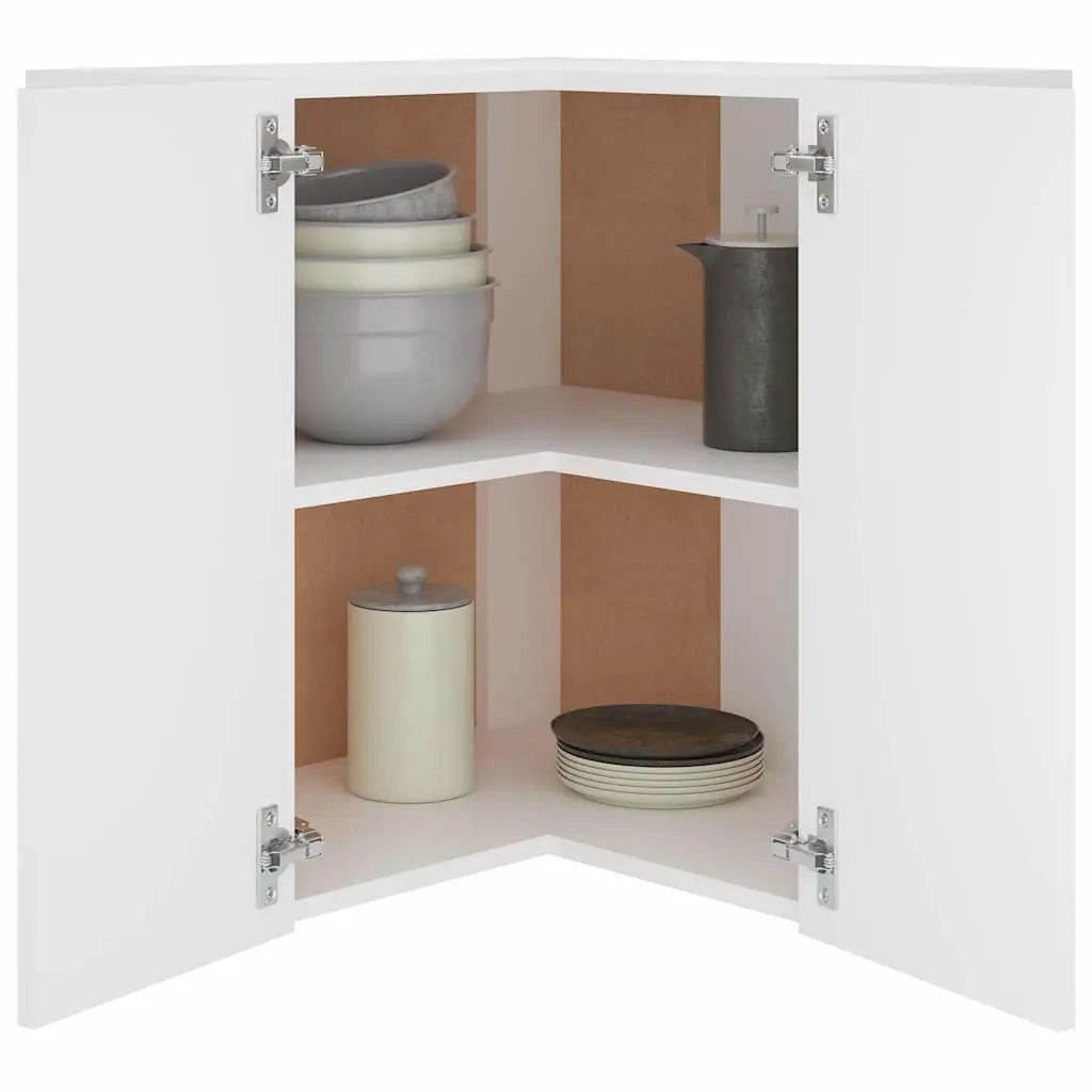 Hanging Corner Kitchen Cabinet White Two Shelves Two Doors 57W x 57D x 60H cm