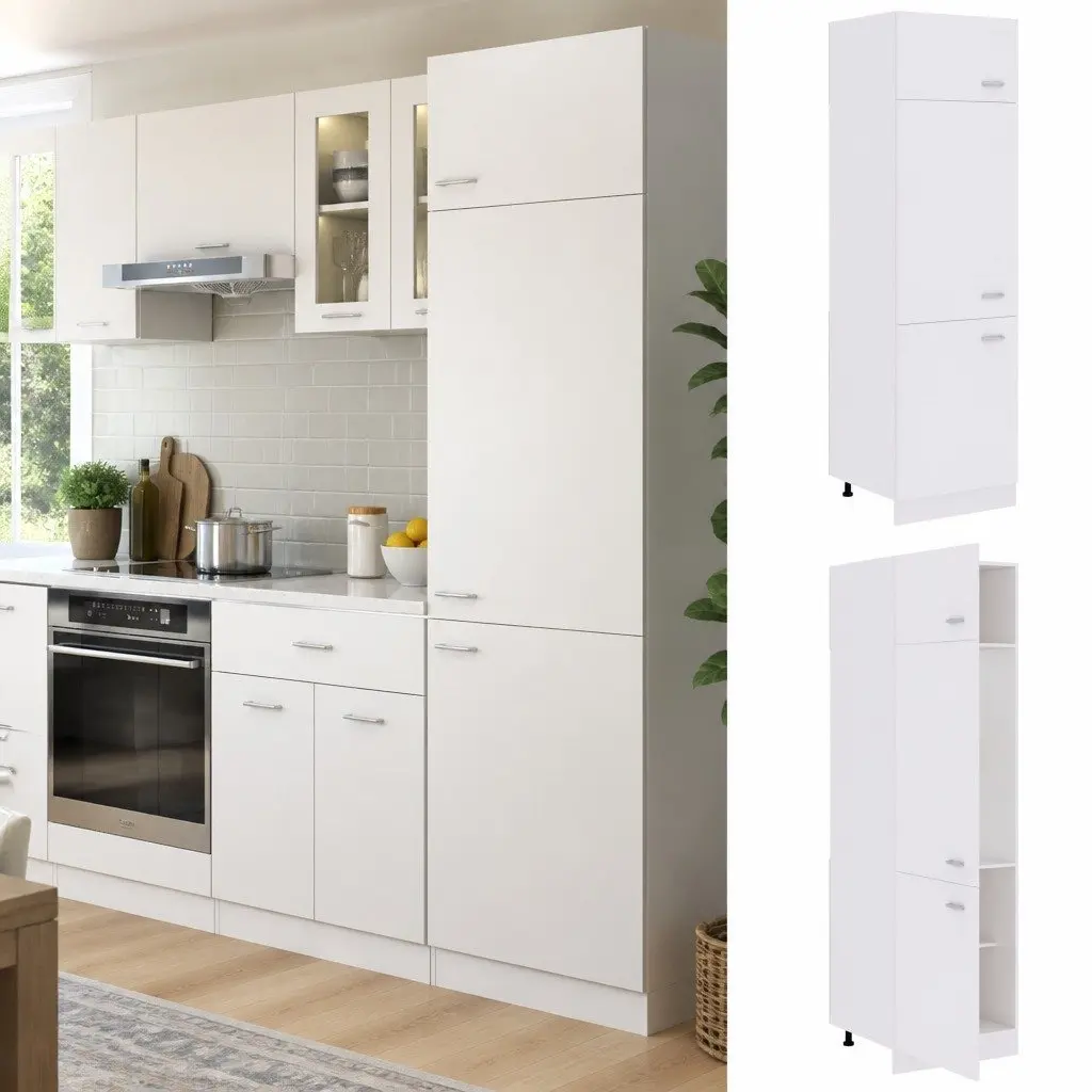 Kitchen Cabinet White Four Shelf Refrigerator Organiser 60x57x207cm