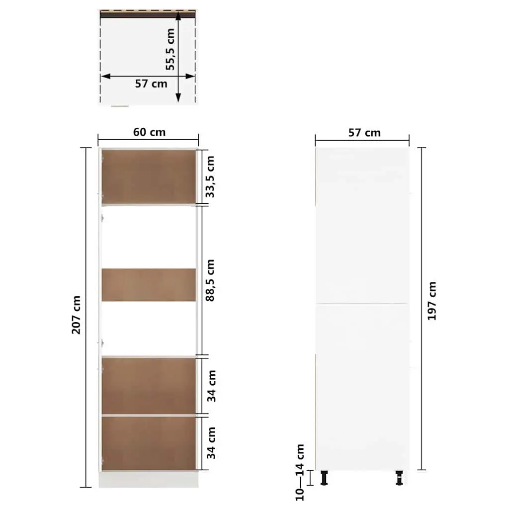Kitchen Cabinet White Four Shelf Refrigerator Organiser 60x57x207cm